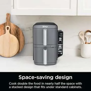 Ninja DoubleStack XL Smart 2-Basket Air Fryer, Smart Cook System, DoubleStack Technology Cook 4 Foods at Once, Space Saving Design, 10 QT, 6-in-1, Smart Finish & Match Cook, Air Fry, Broil, Bake SL451