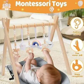 KIZZYEA Wooden Baby Play Gym for Infants 0-12 Months