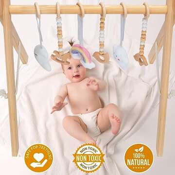 KIZZYEA Wooden Baby Play Gym, Infant Activity Gym for 0-3-6-12 Months, Wooden Foldable Frame Bar, Baby Activity Center, Newborn Montessori Gift for Boys Girls Ages 0 Month+
