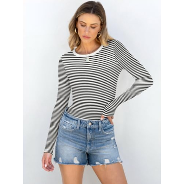 ANRABESS Women Long Sleeve Shirts Rib Knit Slim Fit Tops Basic Tee Casual T-Shirt