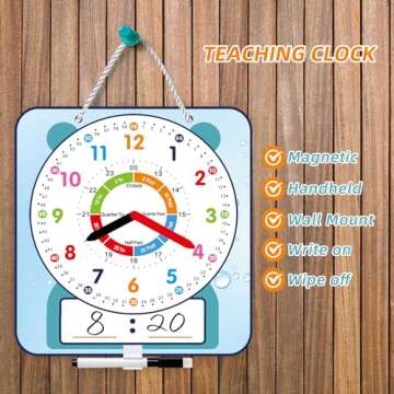 ANCOMEDO Large 12" Magnetic Writable Dry Erase Teaching Clock with Pen,Teaching Demonstration Clock ...