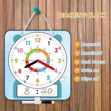 ANCOMEDO Large 12" Magnetic Writable Dry Erase Teaching Clock with Pen,Teaching Demonstration Clock ...