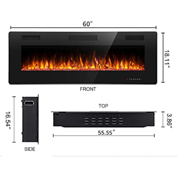 60" Electric Fireplace Multicolor Flame Remote Control Heater