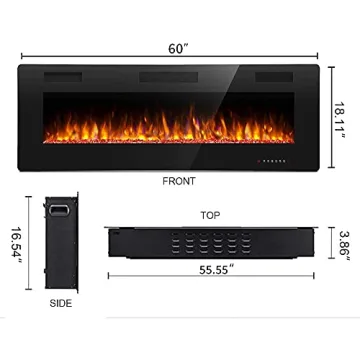 60" Electric Fireplace Multicolor Flame Remote Control Heater