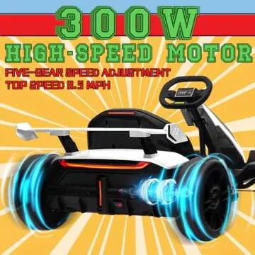 Kerry Yoo Go Kart Electric Drift Kart Car with Adjustable Seat, 24V Outdoor Ride on Toy with 4 Speed Mode, Crazy Cart for Kids 6-12 Years Old，Fast 300W Motor，8.5 MPH, LED Lights, Bluetooth - White
