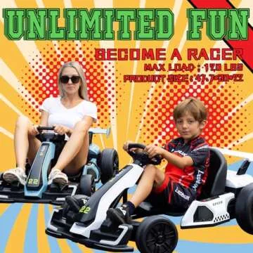 Kerry Yoo Go Kart Electric Drift Kart Car with Adjustable Seat, 24V Outdoor Ride on Toy with 4 Speed Mode, Crazy Cart for Kids 6-12 Years Old，Fast 300W Motor，8.5 MPH, LED Lights, Bluetooth - White