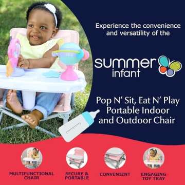 Summer Infant Pop ‘N Sit Eat ‘N Play (Pink) Baby Pop Up Chair for Meals and Playtime with Remova...