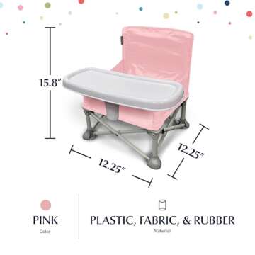 Summer Infant Pop ‘N Sit Eat ‘N Play (Pink) Baby Pop Up Chair for Meals and Playtime with Removable Tray and Toys, Portable Booster Folds for Travel