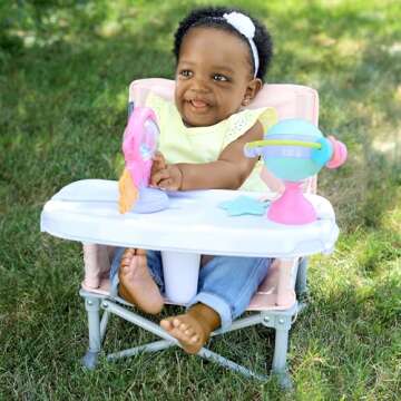 Summer Infant Pop ‘N Sit Eat ‘N Play (Pink) Baby Pop Up Chair for Meals and Playtime with Removable Tray and Toys, Portable Booster Folds for Travel