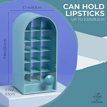 Lush and Glam Lipstick Organizer Case, 18 Slots Acrylic Lipstick Holder, Stunning Caddy for Vanity, Beautiful Lip Gloss Storage Multi Level Cosmetic Display Box (Sea Blue)