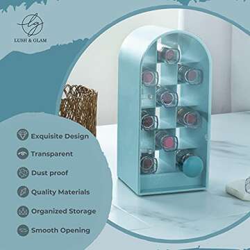 Lush and Glam Lipstick Organizer Case, 18 Slots Acrylic Lipstick Holder, Stunning Caddy for Vanity, Beautiful Lip Gloss Storage Multi Level Cosmetic Display Box (Sea Blue)