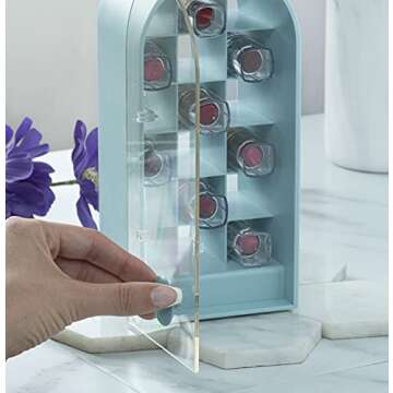 Lush and Glam Lipstick Organizer Case, 18 Slots Acrylic Lipstick Holder, Stunning Caddy for Vanity, Beautiful Lip Gloss Storage Multi Level Cosmetic Display Box (Sea Blue)