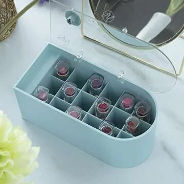 Stylish Sea Blue Lipstick Organizer with 18 Slots