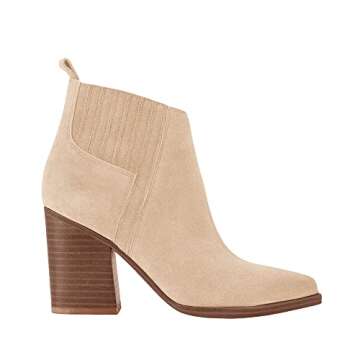 LPCBDEE Womens Chunky Stacked Heel Ankle Boots Slip On Pointed Toe Suede Booties