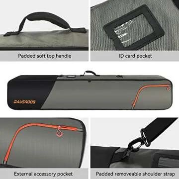 DAUSROOB Snowboard Travel Bag 1680D Reinforced Snowboard Bag Double Padding Snowboard Ski Bag Premium Snowboard and Boot Bags Waterproof Travel Ski Bag for Skis, Boots, Snowboards, Wax