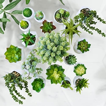 Winlyn 19 Pcs Faux Succulents Assorted Green Plants