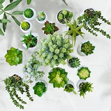 Winlyn 19 Pcs Faux Succulents Assorted Green Plants