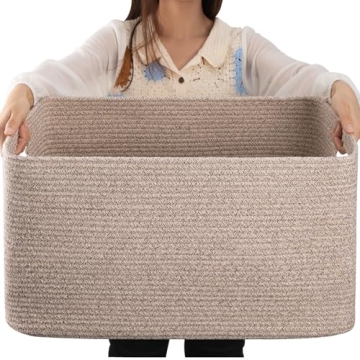 OIAHOMY 75L Large Blanket Basket, Woven Blanket Storage Basket with Handle, Cotton Rope Basket for O...