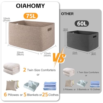 Stylish OIAHOMY 75L Cotton Rope Blanket Basket