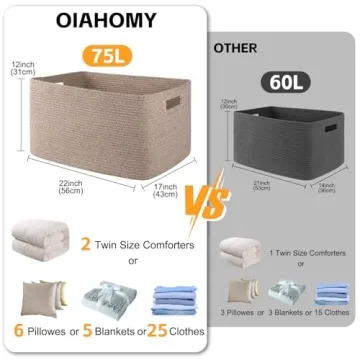Stylish OIAHOMY 75L Cotton Rope Blanket Basket