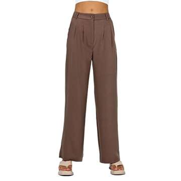 Women's Classic Fit Straight Leg Suit Pant Slim Fit Straight Pants Wide Leg Trousers with Pockets (XL, A-Brown)