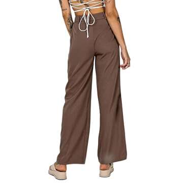 Women's Classic Fit Straight Leg Suit Pant Slim Fit Straight Pants Wide Leg Trousers with Pockets (XL, A-Brown)