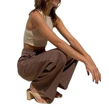 Women's Classic Fit Straight Leg Suit Pant Slim Fit Straight Pants Wide Leg Trousers with Pockets (XL, A-Brown)