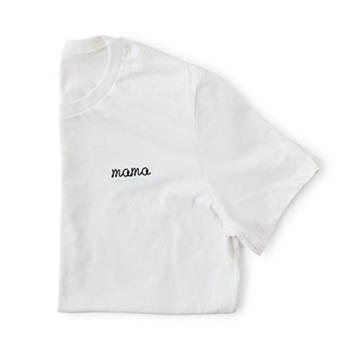 Mama Embroidered White T Shirt, Boyfriend Fit, Best Mom Top, Short Sleeve Shirt (Large)