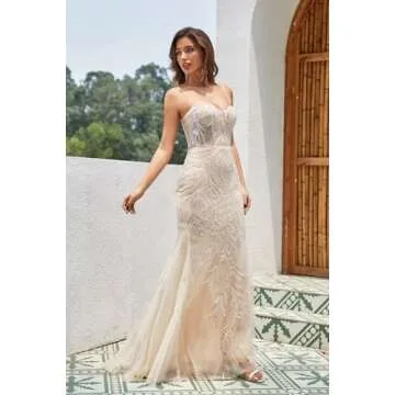 Toreque Champagne Sequin Corset Prom Dress for Women