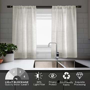 MEETBILY Linen Textured Semi Sheer Kitchen Tiers Curtains 30 Inches Long Small Kitchen Window Curtai...