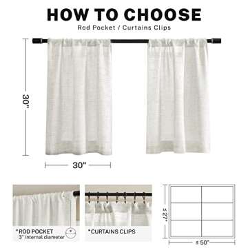 MEETBILY Linen Textured Semi Sheer Kitchen Tiers Curtains 30 Inches Long Small Kitchen Window Curtains Rod Pocket Cafe Curtains Drapes for Bathroom Laundry Room RV(2 Panels, Ivory,30" W x 30" L)