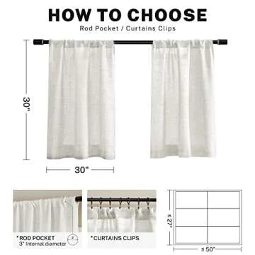MEETBILY Linen Textured Semi Sheer Kitchen Tiers Curtains 30 Inches Long Small Kitchen Window Curtains Rod Pocket Cafe Curtains Drapes for Bathroom Laundry Room RV(2 Panels, Ivory,30" W x 30" L)
