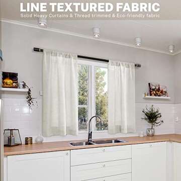 MEETBILY Linen Textured Semi Sheer Kitchen Tiers Curtains 30 Inches Long Small Kitchen Window Curtains Rod Pocket Cafe Curtains Drapes for Bathroom Laundry Room RV(2 Panels, Ivory,30" W x 30" L)