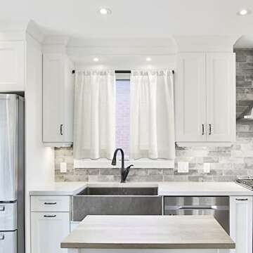 MEETBILY Linen Textured Semi Sheer Kitchen Tiers Curtains 30 Inches Long Small Kitchen Window Curtains Rod Pocket Cafe Curtains Drapes for Bathroom Laundry Room RV(2 Panels, Ivory,30" W x 30" L)