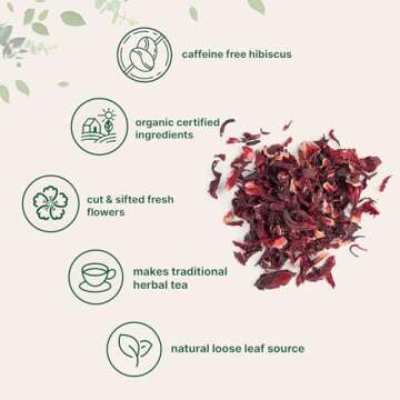 Organic Hibiscus Flowers, 2lbs (450+cups) | Flor de Jamaica, Loose Leaf Tea for Hibiscus Tea Bags | Cut & Sifted Dried Leaves | Caffeine Free, Non-GMO, No Sugar