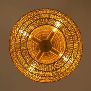 Wicker Rattan Chandelier Hand-Woven Pendant Light Farmhouse Rustic Hanging Ceiling Lamp Fixture Adjustable Height for Living Room Bedroom Dining Room