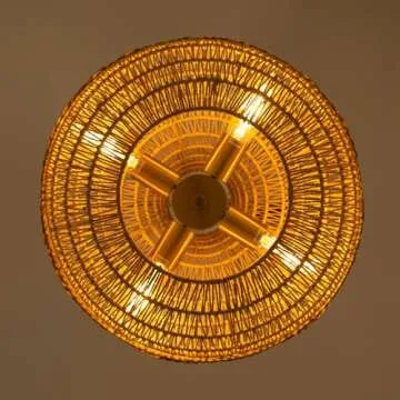 Wicker Rattan Chandelier Hand-Woven Pendant Light Farmhouse Rustic Hanging Ceiling Lamp Fixture Adjustable Height for Living Room Bedroom Dining Room