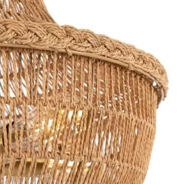 Wicker Rattan Chandelier Hand-Woven Pendant Light Farmhouse Rustic Hanging Ceiling Lamp Fixture Adjustable Height for Living Room Bedroom Dining Room
