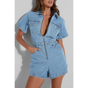 Stylish PLNOTME Denim Romper for Summer Fashion