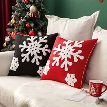 MIULEE Pack of 2 Christmas Decorative Snowflake Throw Pillow Covers Canvas Embroidery Cushion Cases ...