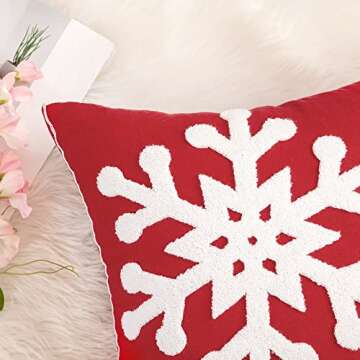 MIULEE Pack of 2 Christmas Decorative Snowflake Throw Pillow Covers Canvas Embroidery Cushion Cases Holiday Decor Soft Pillowcases for Winter Couch Sofa Bedroom Car（Red, 20x20in）