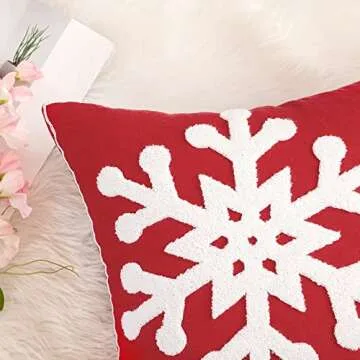 MIULEE Pack of 2 Christmas Decorative Snowflake Throw Pillow Covers Canvas Embroidery Cushion Cases Holiday Decor Soft Pillowcases for Winter Couch Sofa Bedroom Car（Red, 20x20in）