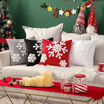 MIULEE Pack of 2 Christmas Decorative Snowflake Throw Pillow Covers Canvas Embroidery Cushion Cases Holiday Decor Soft Pillowcases for Winter Couch Sofa Bedroom Car（Red, 20x20in）