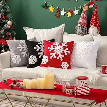 MIULEE Pack of 2 Christmas Decorative Snowflake Throw Pillow Covers Canvas Embroidery Cushion Cases Holiday Decor Soft Pillowcases for Winter Couch Sofa Bedroom Car（Red, 20x20in）