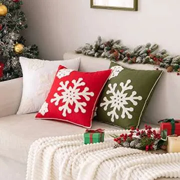 MIULEE Pack of 2 Christmas Decorative Snowflake Throw Pillow Covers Canvas Embroidery Cushion Cases Holiday Decor Soft Pillowcases for Winter Couch Sofa Bedroom Car（Red, 20x20in）