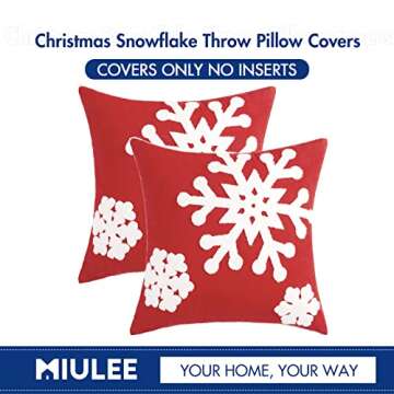 MIULEE Pack of 2 Christmas Decorative Snowflake Throw Pillow Covers Canvas Embroidery Cushion Cases Holiday Decor Soft Pillowcases for Winter Couch Sofa Bedroom Car（Red, 20x20in）
