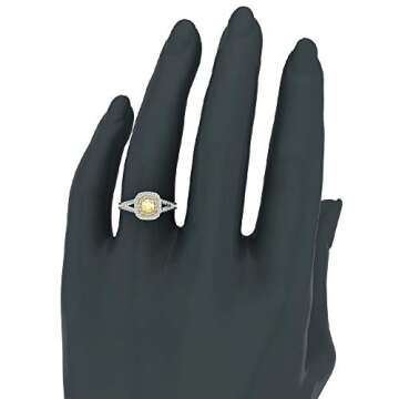 Glitz Design Fancy Yellow Diamond Engagement Rings 18K Gold Cushion Cut Split Shank Halo style 0.92 ctw (Ring Size 5.5)