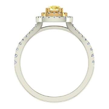 Glitz Design Fancy Yellow Diamond Engagement Rings 18K Gold Cushion Cut Split Shank Halo style 0.92 ctw (Ring Size 5.5)