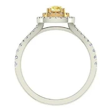Glitz Design Fancy Yellow Diamond Engagement Rings 18K Gold Cushion Cut Split Shank Halo style 0.92 ctw (Ring Size 5.5)