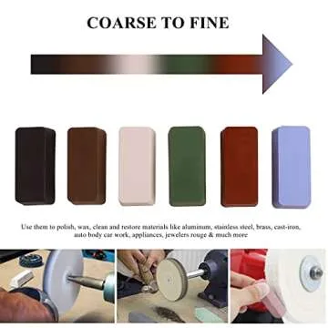 Metal Polishing Buffing Compound Set for Buffing Wheels 24oz 6Pcs (4oz Each) Polish Paste for Aluminum Stainless Steel Jewelry Red Green Black from Course to Fine White Blue Brown Polishing Bar
